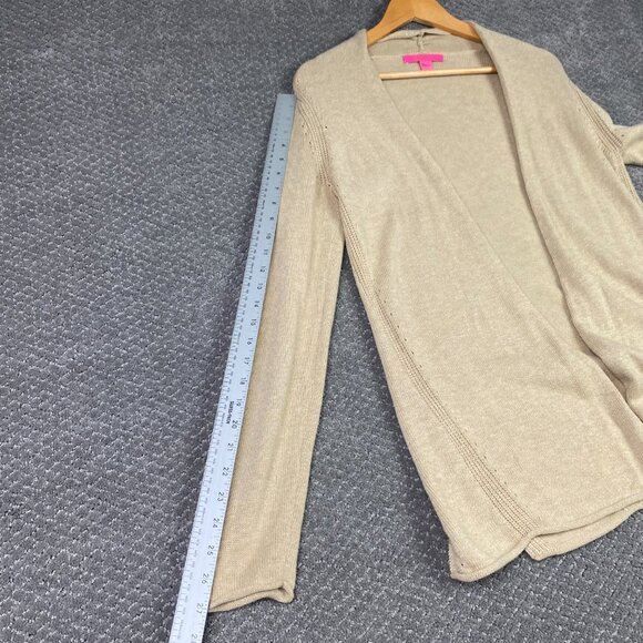 Lilly Pulitzer Open Front Cardigan Sweater Women's Small Gold Metallic Cashmere - Picture 12 of 13